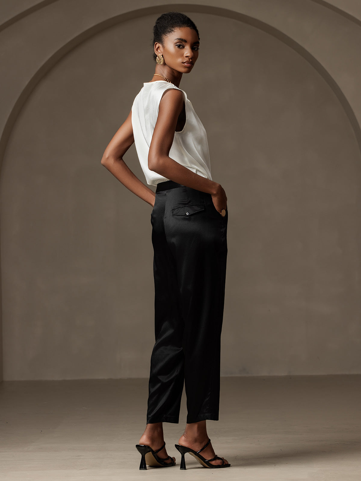 [Black] SilkSilky-CA 19Momme Silk Womens Pants 002