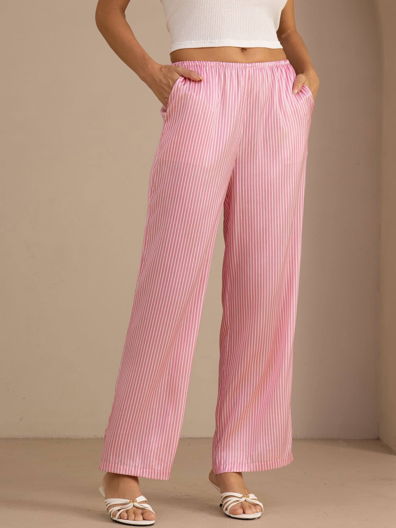 [Pink Pinstripe] SilkSilky-CA Womens Pants 001