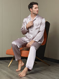 SilkSilky CA 19Momme Pure Silk Long Sleeve Lapel Men's Pajamas PaleMauve 001