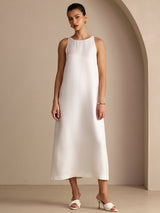 [White] SilkSilky-CA Sleeveless Crew Neck Dress 001