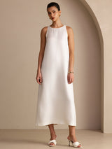 [White] SilkSilky-CA Sleeveless Crew Neck Dress 001