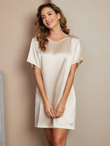 [Champagne] SilkSilky-CA Short Sleeve Round Neck Nightgown 001