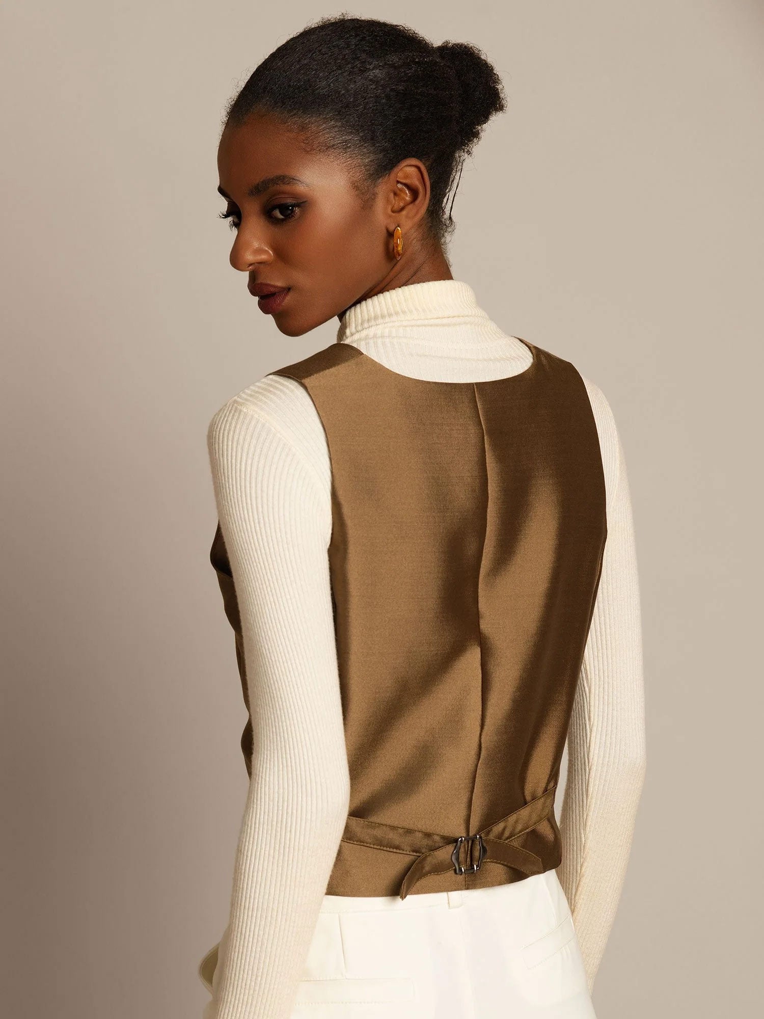 [Bronze] SilkSilky-CA 32Momme Silk-Wool Blend V Neck Women's Vest 003,