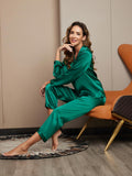 SilkSilky CA Pure Silk Long Sleeve Lapel Women's Pajamas Green 005