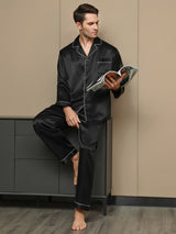 [Black] SilkSilky-CA Long Sleeve Notch Collar Men's Pajamas 001