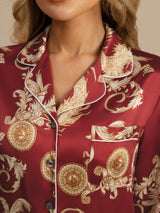 [Wine Dragon] SilkSilky-CA Long Sleeve Lapel Collar Women's Pajamas 004