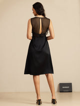 [Black] SilkSilky-CA Sleeveless Illusion Neck Dress 002