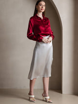 [Wine] SilkSilky-CA Long Sleeve Lapel Collar Women's Shirt 006
