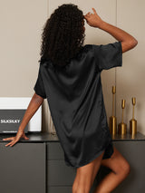 [Black] SilkSilky-CA Short Sleeve Round Neck Women's Pajamas 006