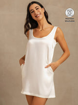 [White] SilkSilky-CA 19Momme Machine-Washable Silk Sleeveless Scoop Neck Nightgown 001