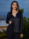 SilkSilky-CA Silk Long Sleeve Collar Women's Shirt Black 004