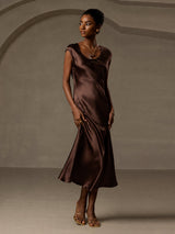 [Coffee] SilkSilky-CA Cap Sleeve Dress 006