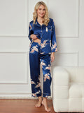 SilkSilky-CA 19Momme Pure Silk Long Sleeve Lapel Women's Pajamas DarkBlue 005