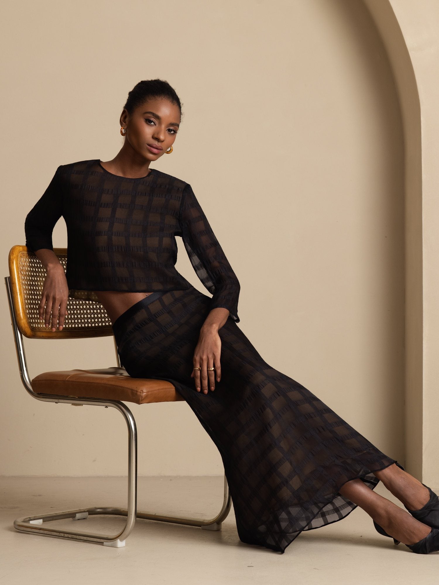 [Black] SilkSilky-CA Pure Silk Skirt 007