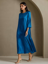 [Teal] SilkSilky-CA 3/4 Sleeve Round Neck Dress 006