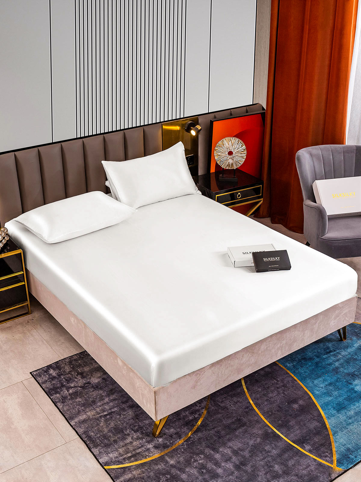 [White] SilkSilky-CA 22Momme Bedding Set 002