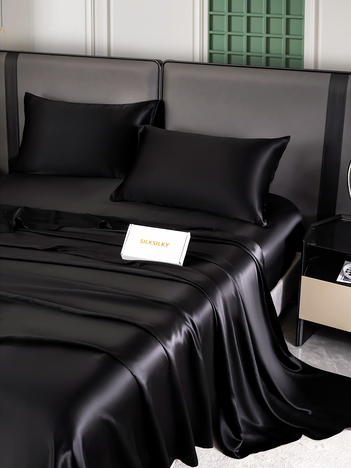 SilkSilky CA 25Momme Pure Silk Bedding Set Black 003