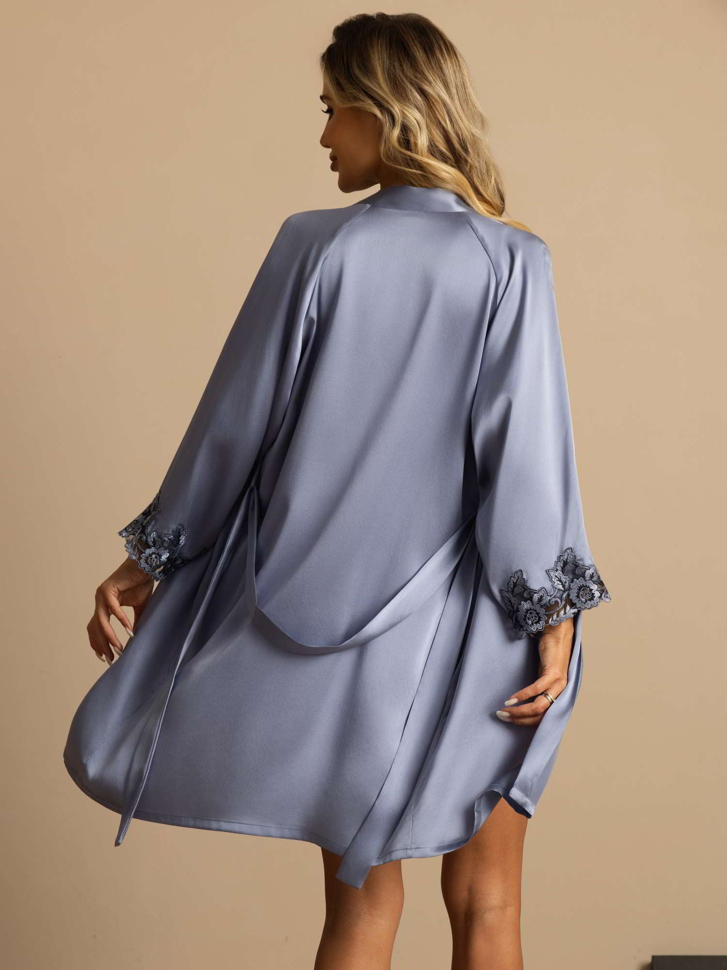 [Steel Blue] SilkSilky-CA Pure Silk Long Sleeve Split Women's Pajamas 002