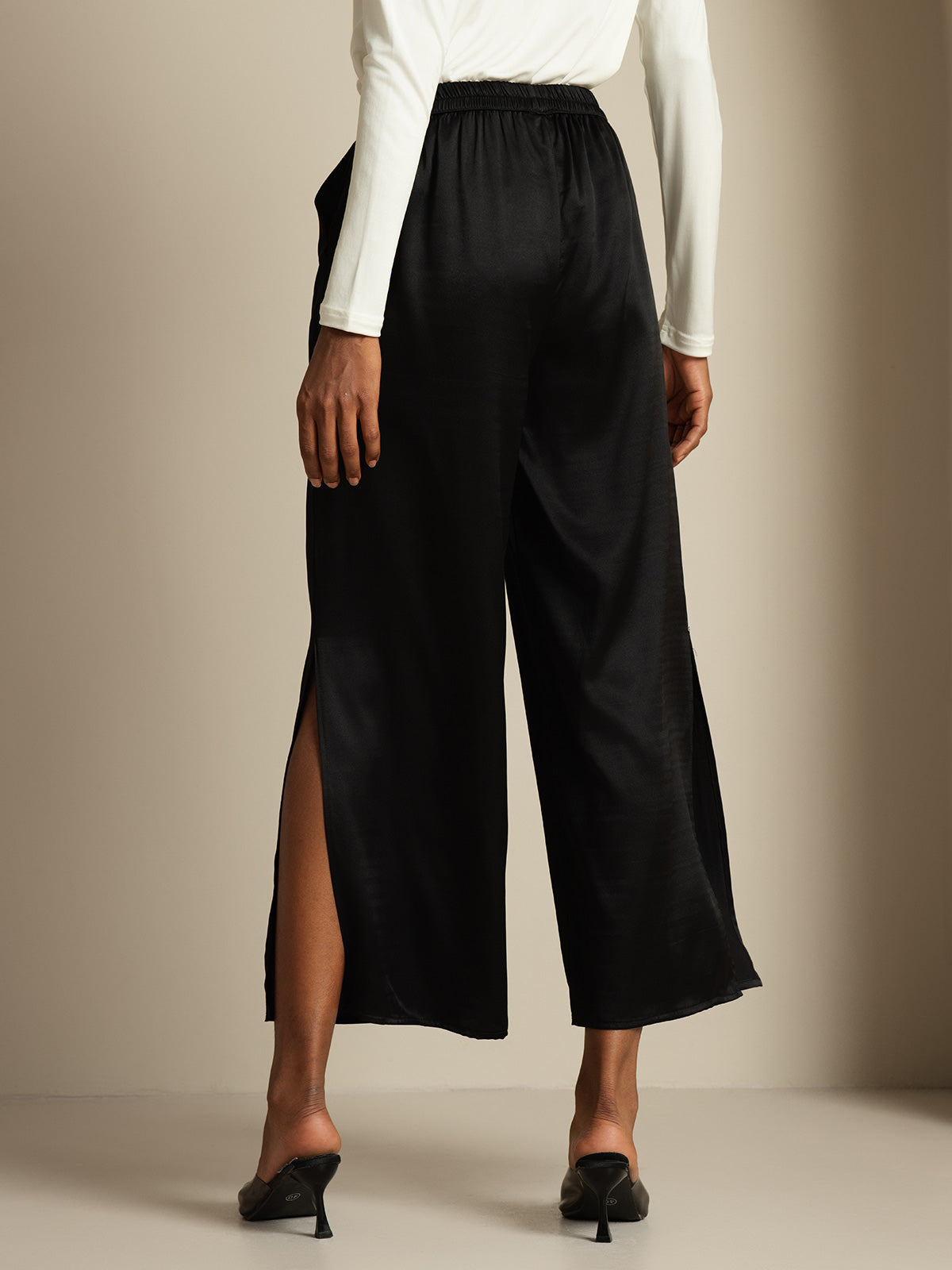 [Black] SilkSilky-CA 19Momme Silk Split Women's Pants 002