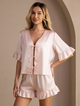 [Pink] SilkSilky-CA Short Sleeve V Neck Women's Pajamas 003