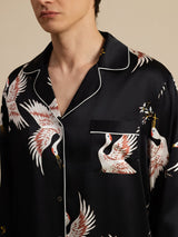 [Black] SilkSilky-CA Long Sleeve Lapel Collar Men's Pajamas 005