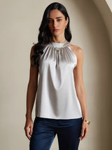 [Light Gray] SilkSilky-CA Sleeveless Halter Women's T-Shirt 003