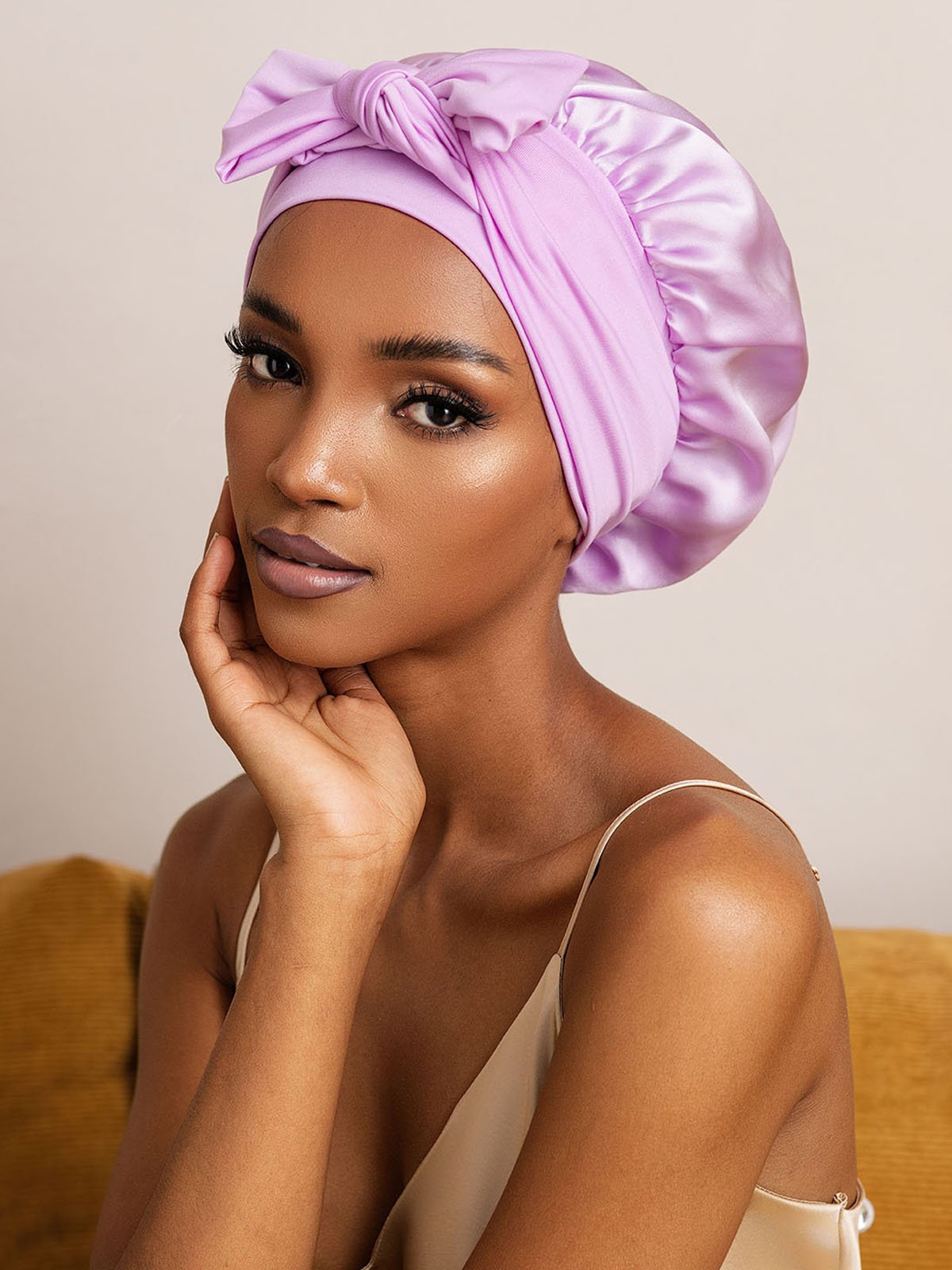 SilkSilky-CA Pure Silk Sleep Cap Lavender 001