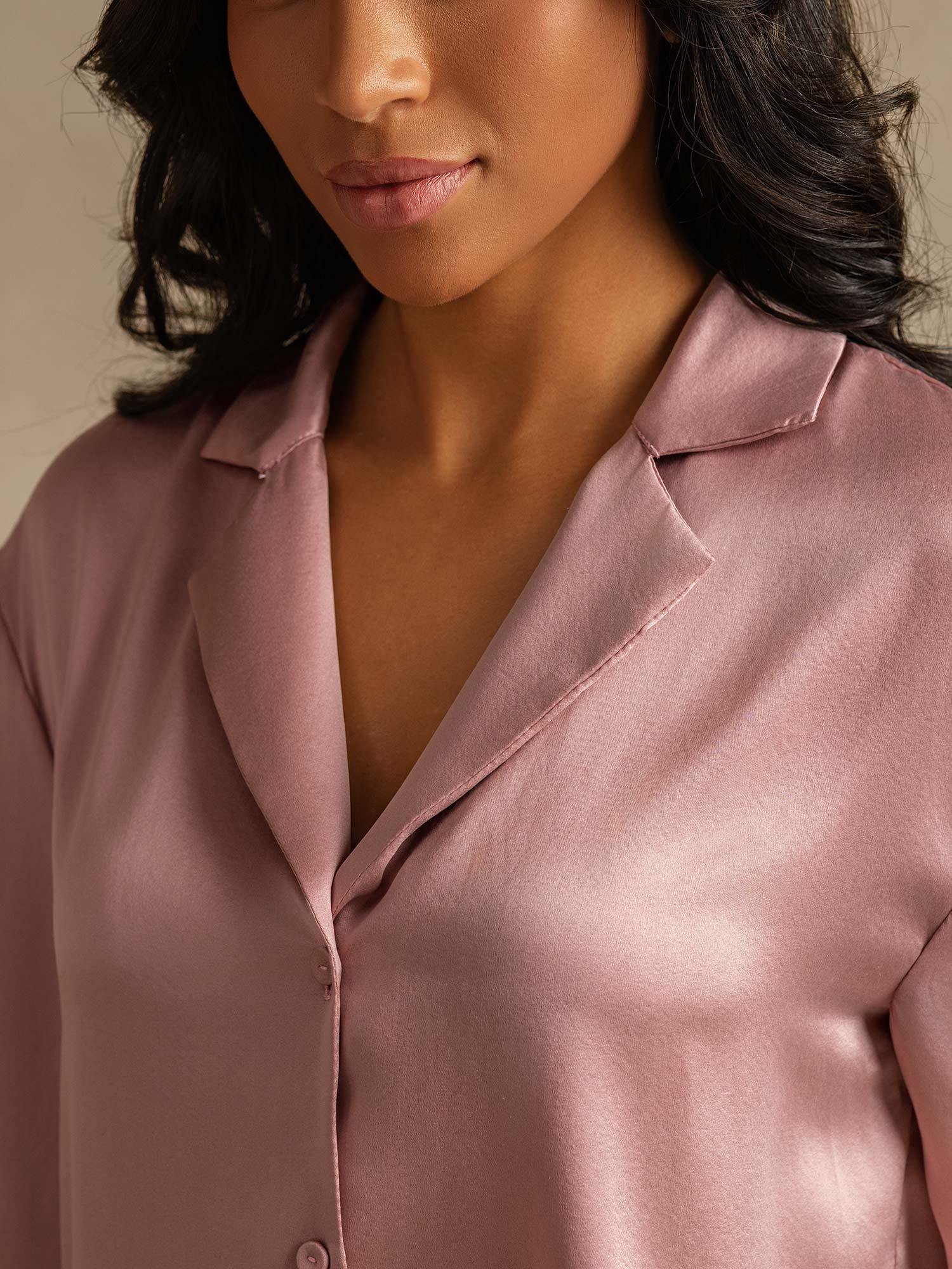 [Peach Skin] SilkSilky-CA 19Momme Machine-Washable Silk Notch Collar Women's Pajamas 004