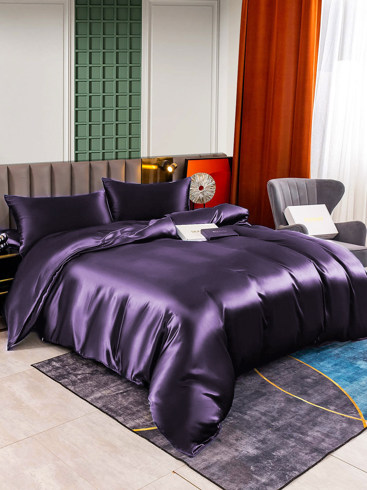 SilkSilky CA 25Momme Pure Silk Bedding Set DeepPurple 001