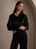 SilkSilky CA 19Momme Silk Long Sleeve Collar Women's Shirt Black 003