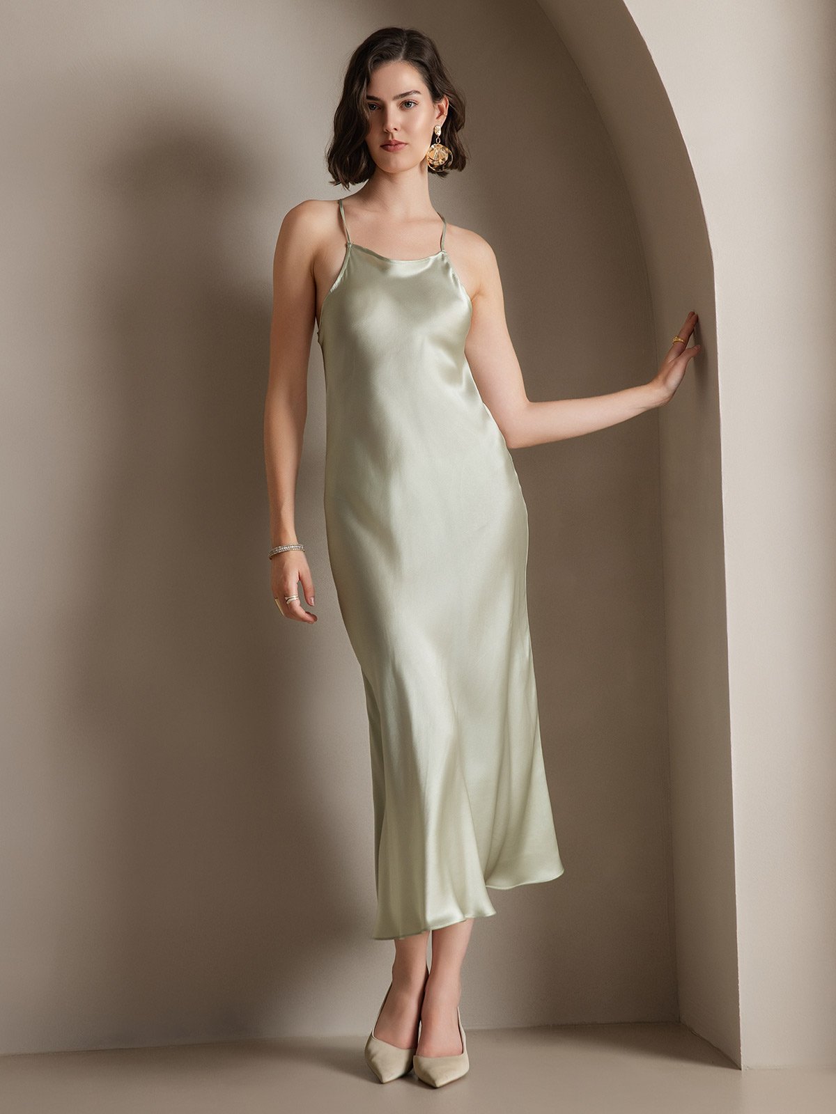 SilkSilky CA 19Momme Silk Sleeveless Dress LightGreen 005