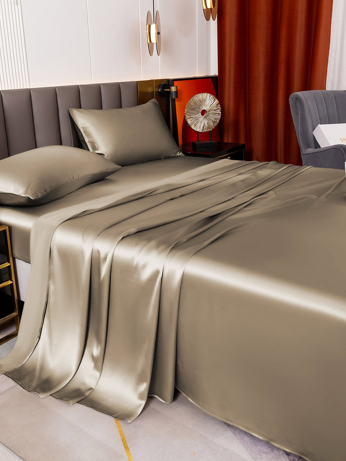 [Khaki] SilkSilky-CA 19Momme Pure Silk Bedding Set 003
