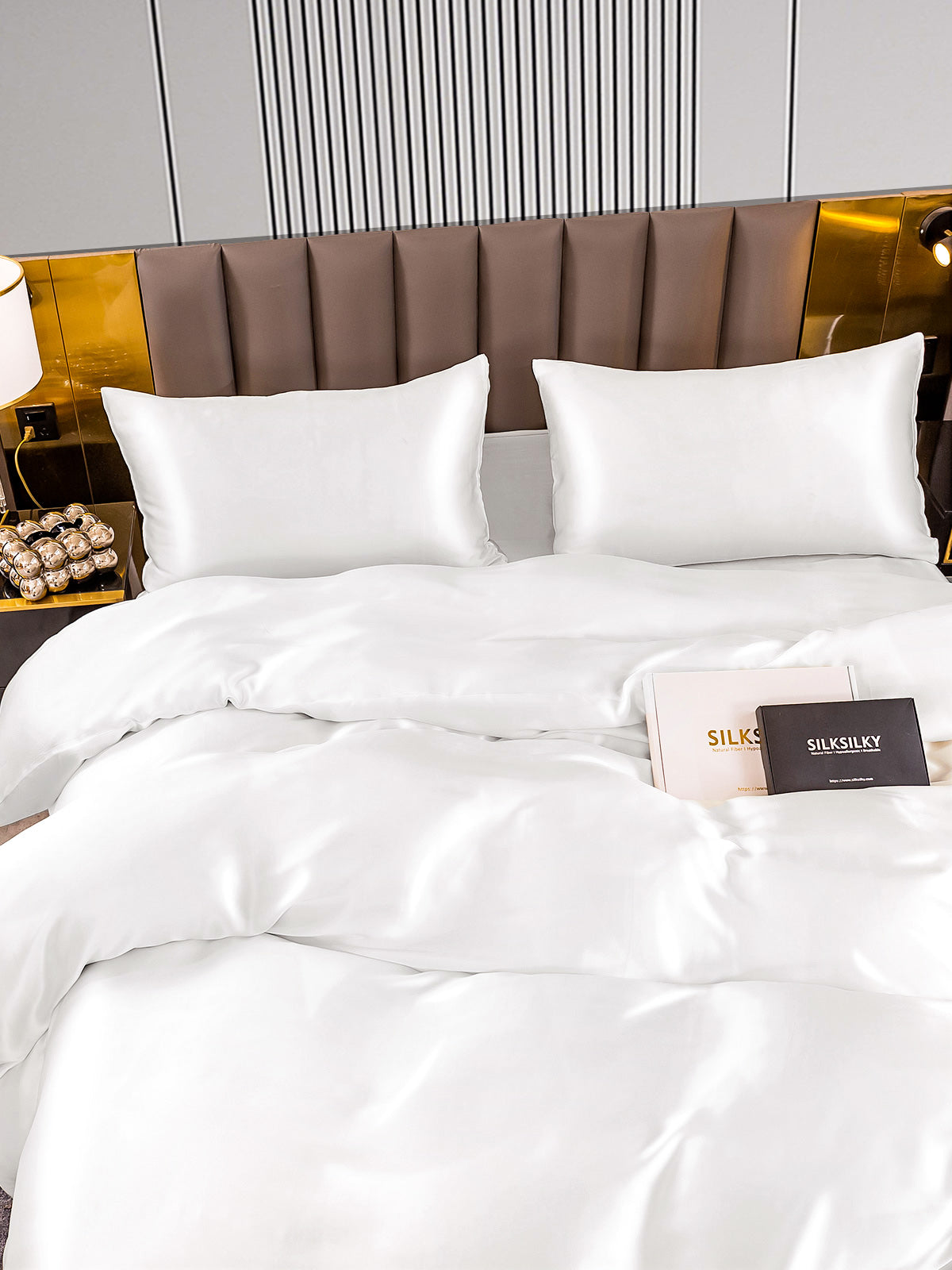 [White] SilkSilky-CA 22Momme Bedding Set 005