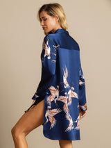[Dark Blue] SilkSilky-CA 19Momme Long Sleeve Notch Collar Nightshirt 002