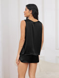 SilkSilky-CA Pure Silk Sleeveless Round Neck Women's Pajamas Black 002