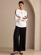 [White] SilkSilky-CA Long Sleeve Keyhole Neck Women's Blouse 007
