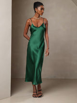 [Green] SilkSilky-CA Spaghetti Strap V Neck Dress 005