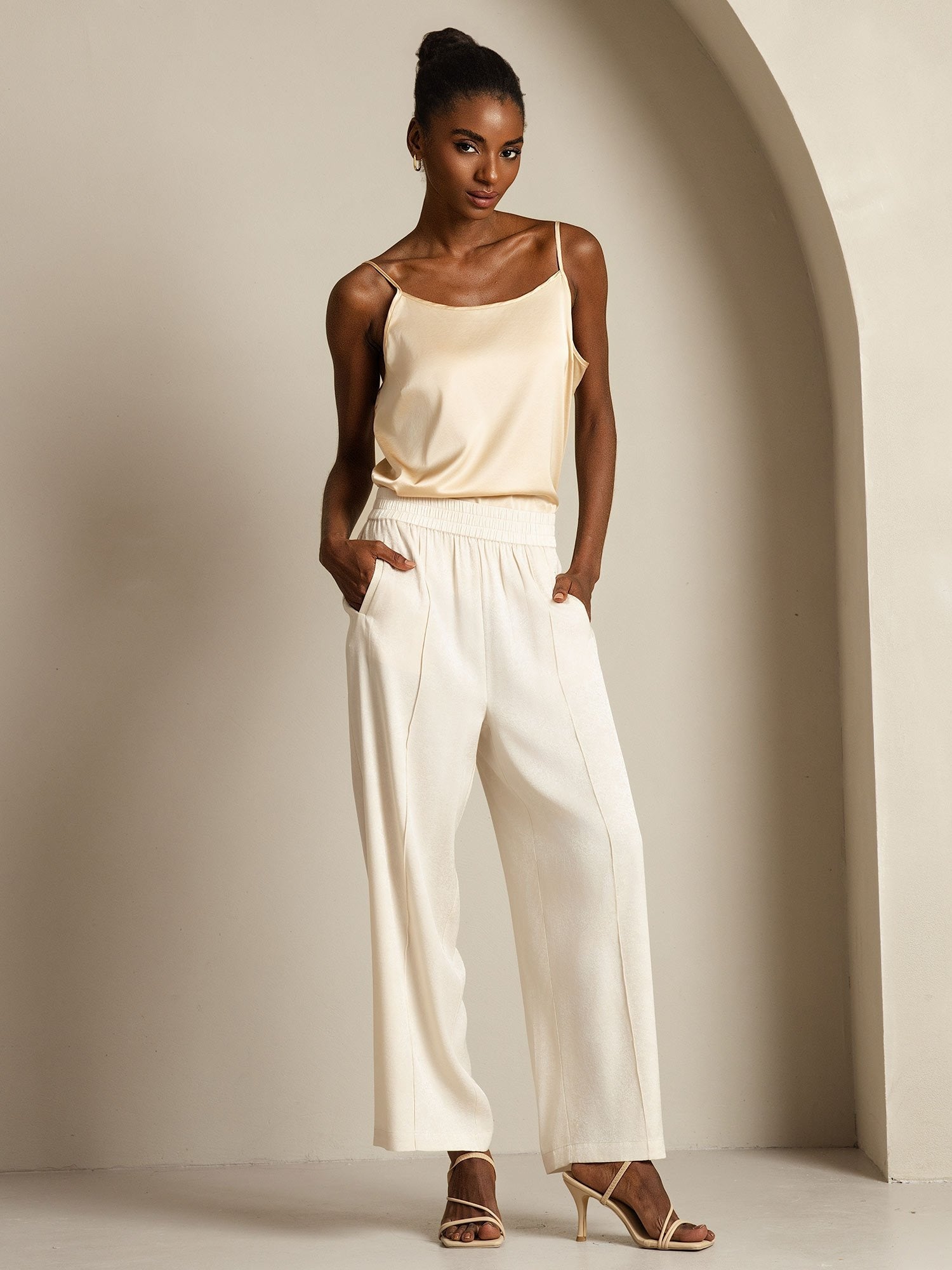 [Beige] SilkSilky-CA 22Momme Silk Womens Pants 008