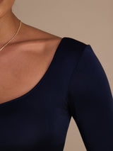 [Dark Blue] SilkSilky-CA Long Sleeve U Neck Women's T-Shirt 006