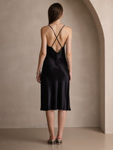 [Black] SilkSilky-CA Pure Silk Sleeveless V Neck Dress 002