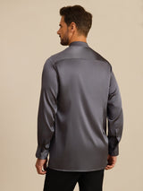 [Dark Gray] SilkSilky-CA Long Sleeve Stand Collar Men''s Shirt 002
