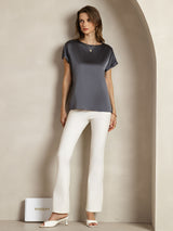 [Dark Gray] SilkSilky-CA Short Sleeve Boat Neck Women's T-Shirt 003