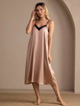 [Tuscany] SilkSilky-CA Spaghetti Strap V Neck Nightgown 005