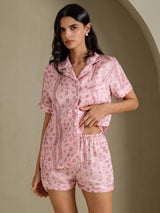 [Pink Leopard] SilkSilky-CA Short Sleeve Notch Collar Women's Pajamas 003