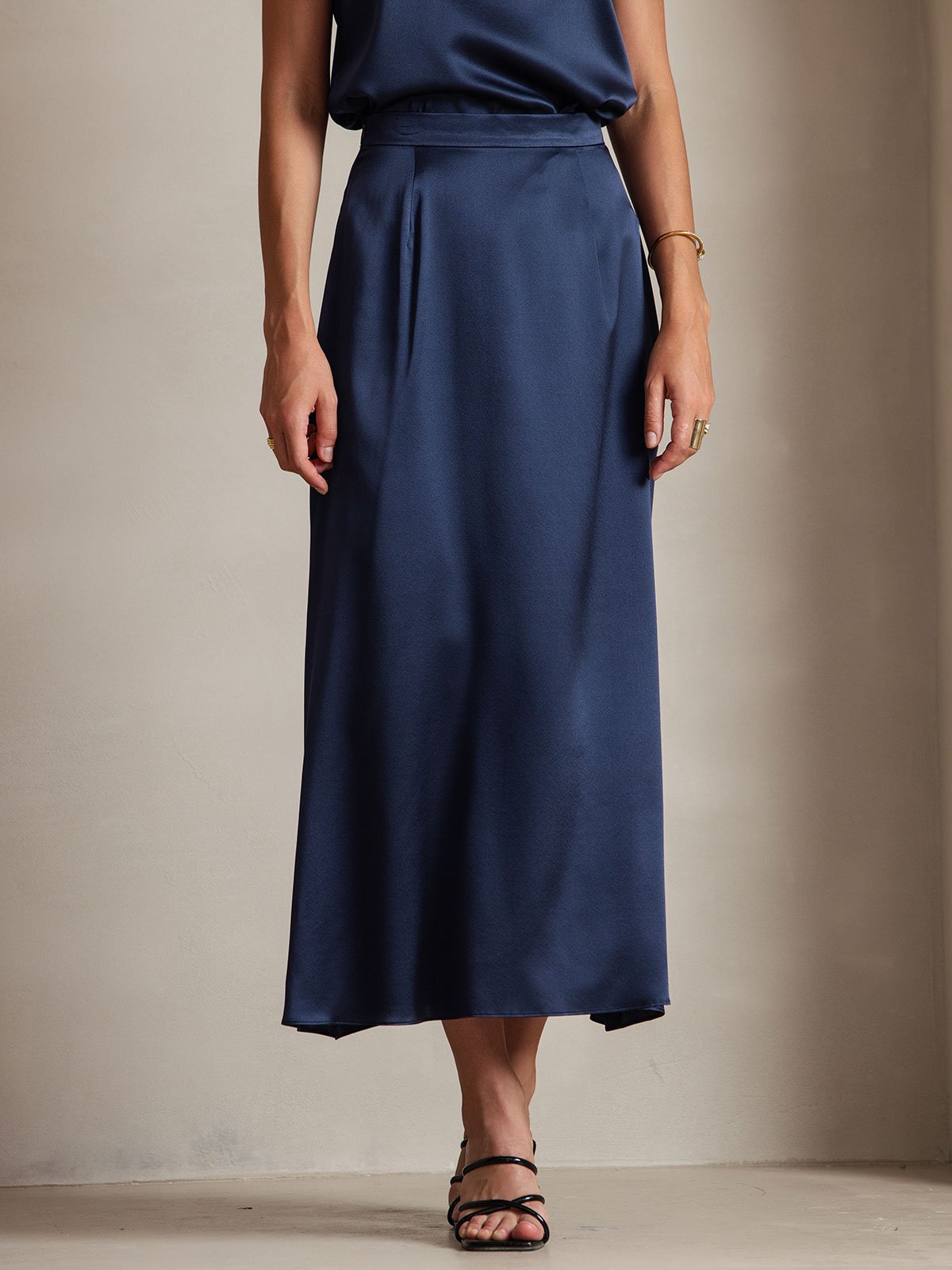 SilkSilky CA 19Momme Silk Skirt DarkBlue 003