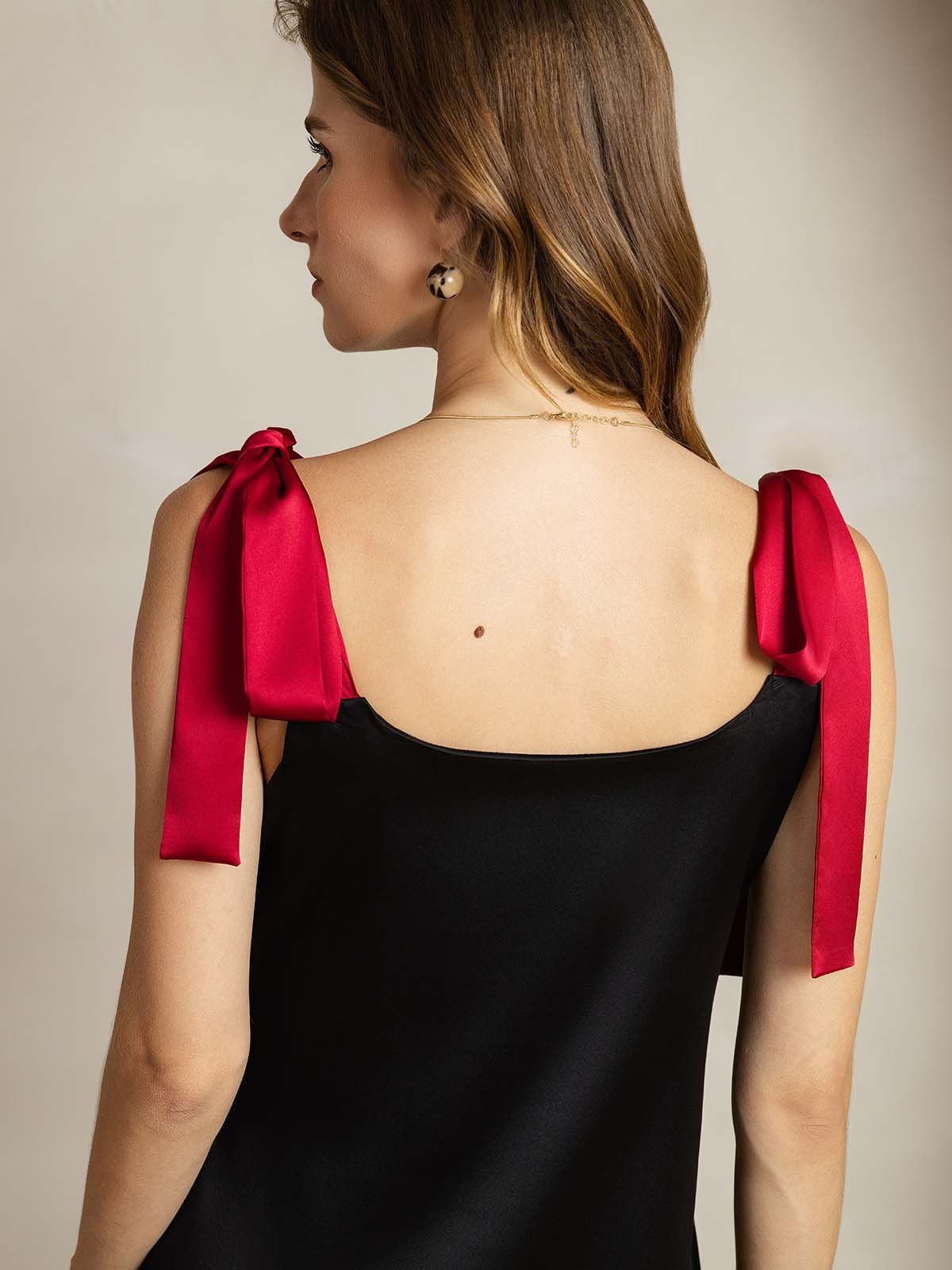 [Black] SilkSilky-CA 19Momme Silk Square Neck Dress 007