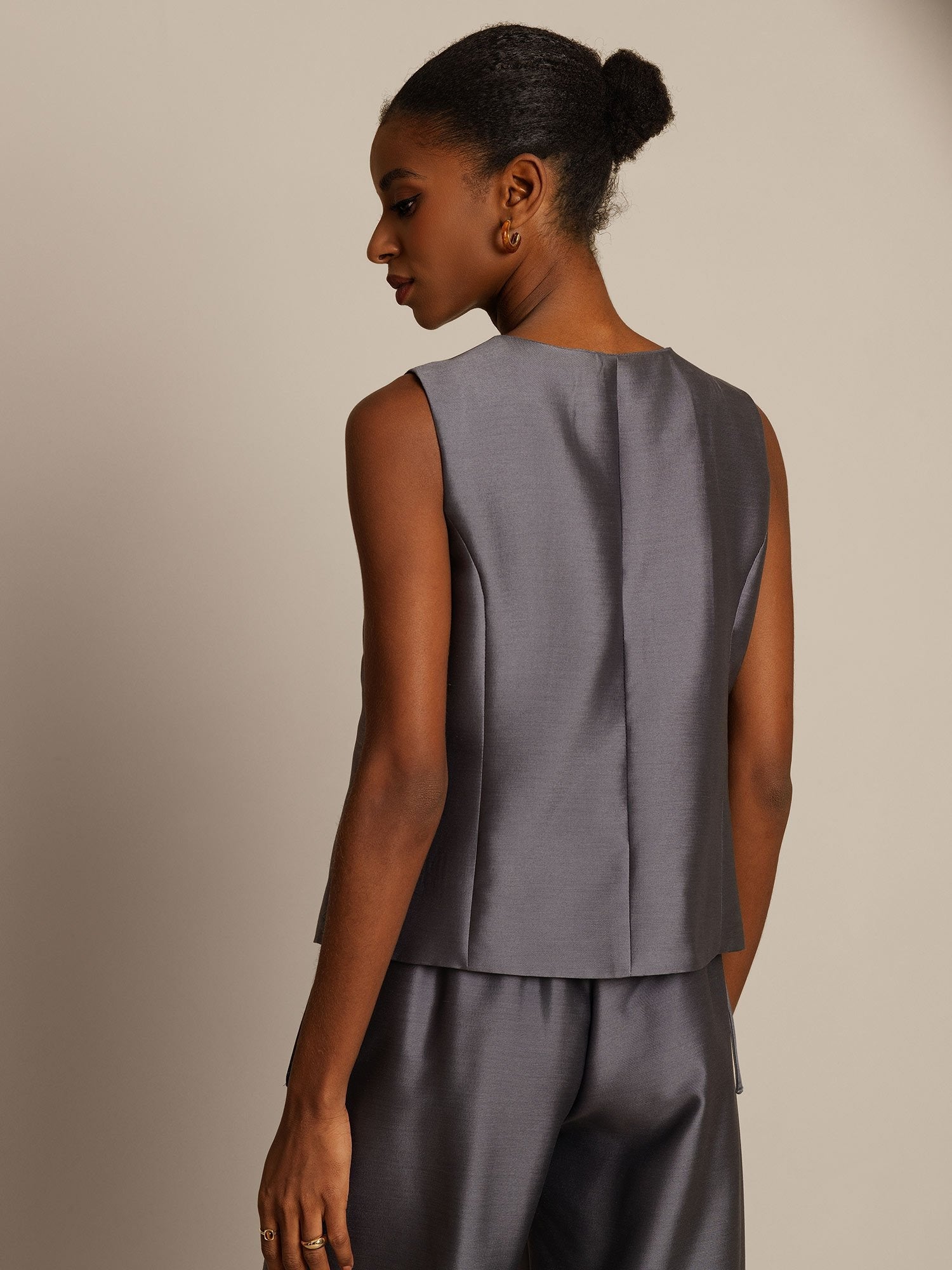 [Gray] SilkSilky-CA 32Momme Silk-Wool Blend Womens Vest 002,