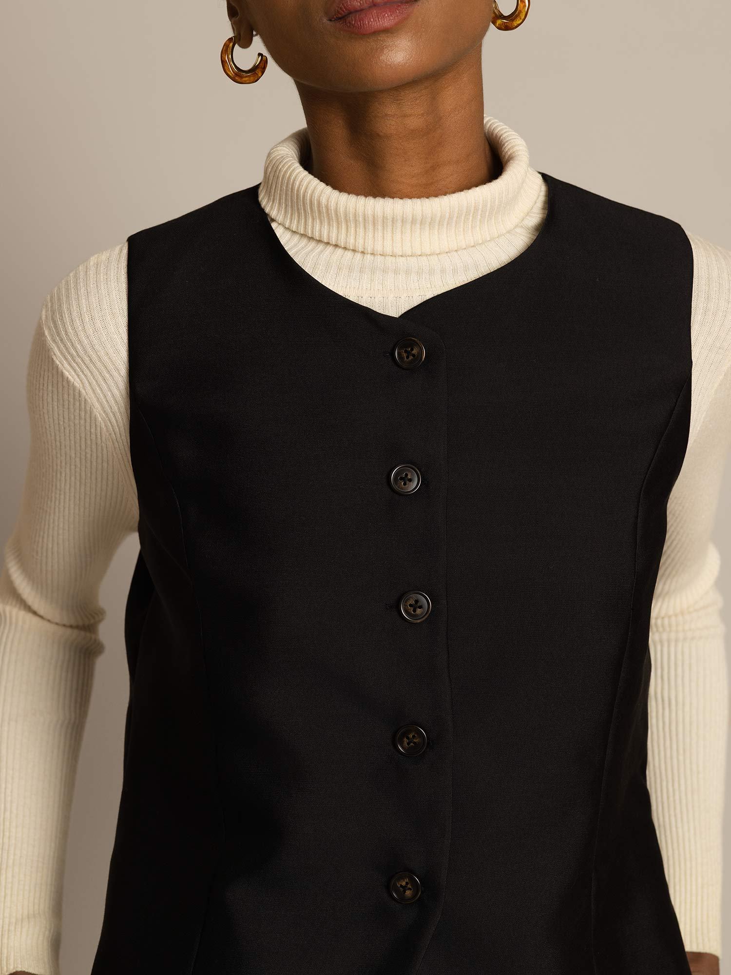 [Black] SilkSilky-CA 32Momme Silk-Wool Blend Womens Vest 003,