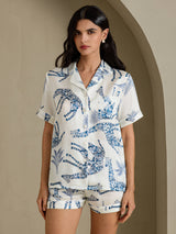 [White Giraffe] SilkSilky-CA Short Sleeve Notch Collar Women's Pajamas 003