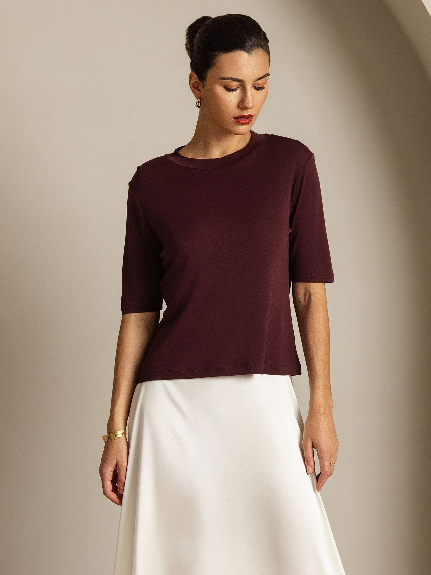 [Windsor Wine] SilkSilky-CA Pure Silk Round Neck Women's T-Shirt 009